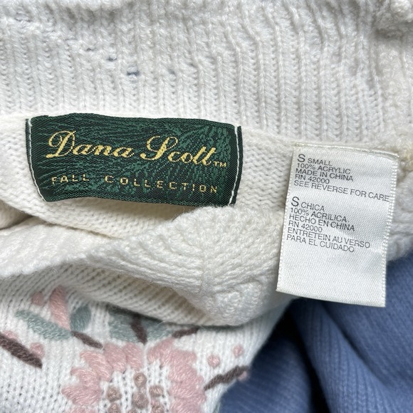 Vintage 90s Dana Scott Floral Cottagecore Sweater Small Grannycore Granny Chic - Picture 9 of 11